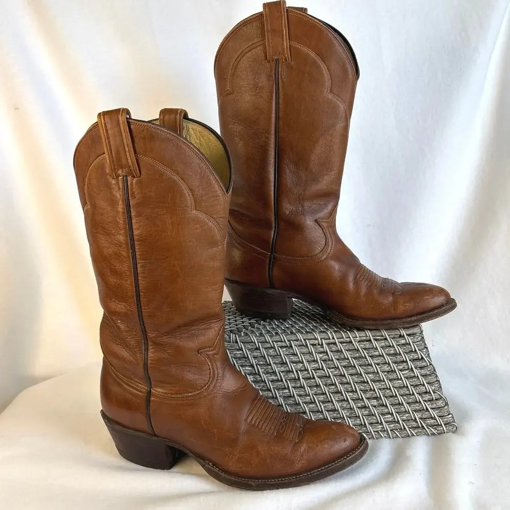 Vintage Tony Lama Cowboy Boots Men's 9C Brown Leather Western Style 5084